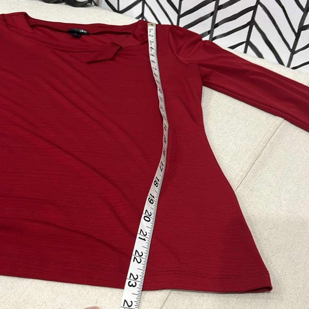 East 5th Ruby Red Long Sleeve With Scoop Neck Bow Embellishment Blouse, Sz.S - Picture 13 of 15